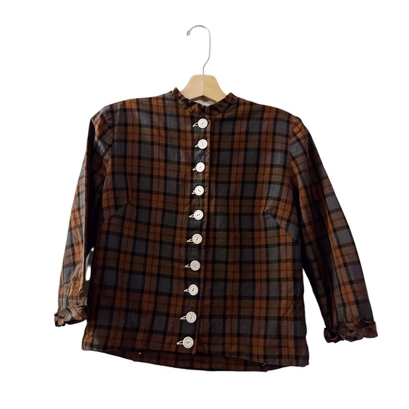 American Vintage Tops - Vintage 1950s The Original Marie Phillips Plaid Button Up Shirt Blouse